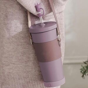 Stylish Sling Cup Holder - Versatile Carrying Solution - Dark pink - PU‎ Leather